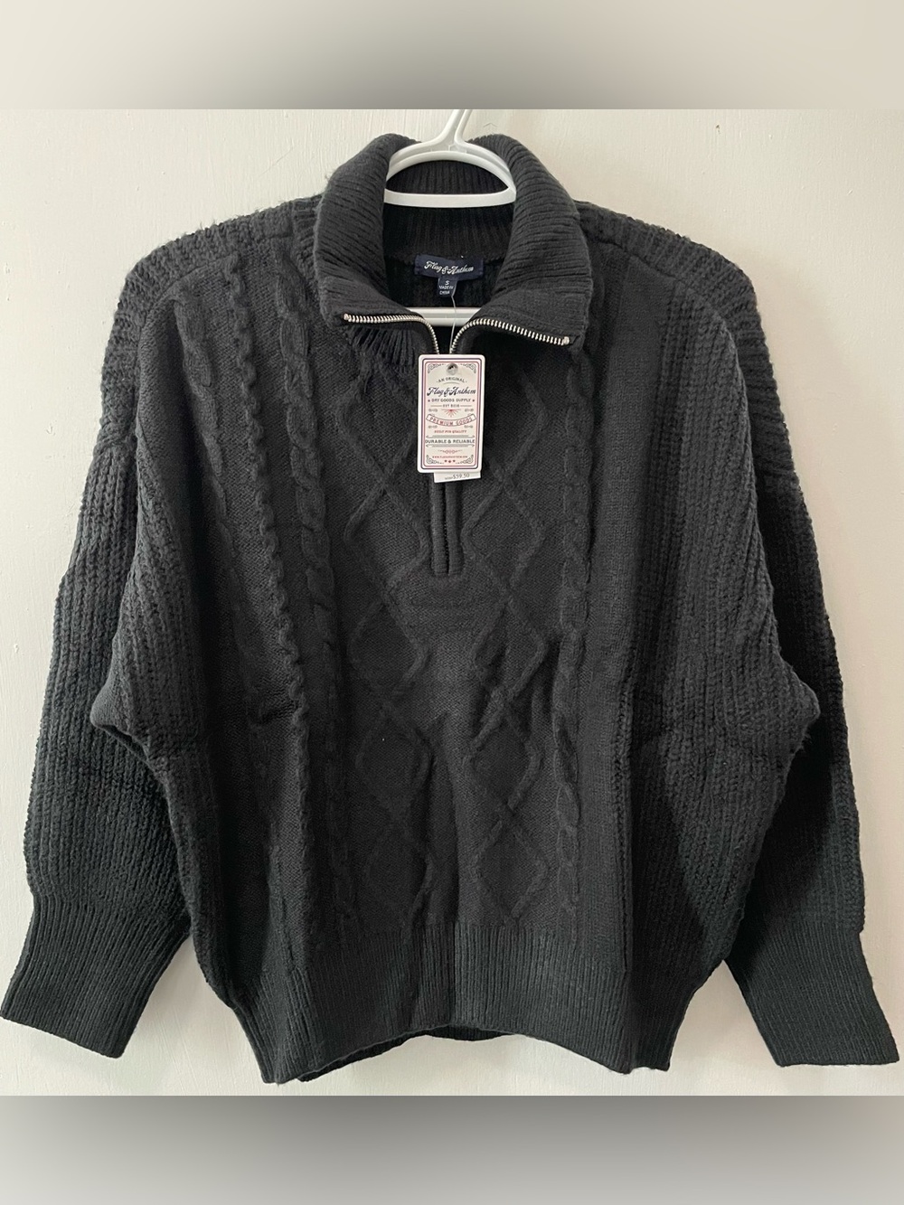 Flag & Anthem Women's Black Cable-Knit Zip Sweater